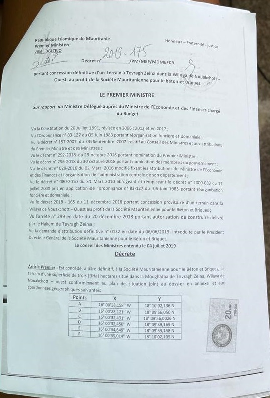 Quelques heures avant son départ du Palais : Aziz s’octroie trois hectares à Tevragh Zeina