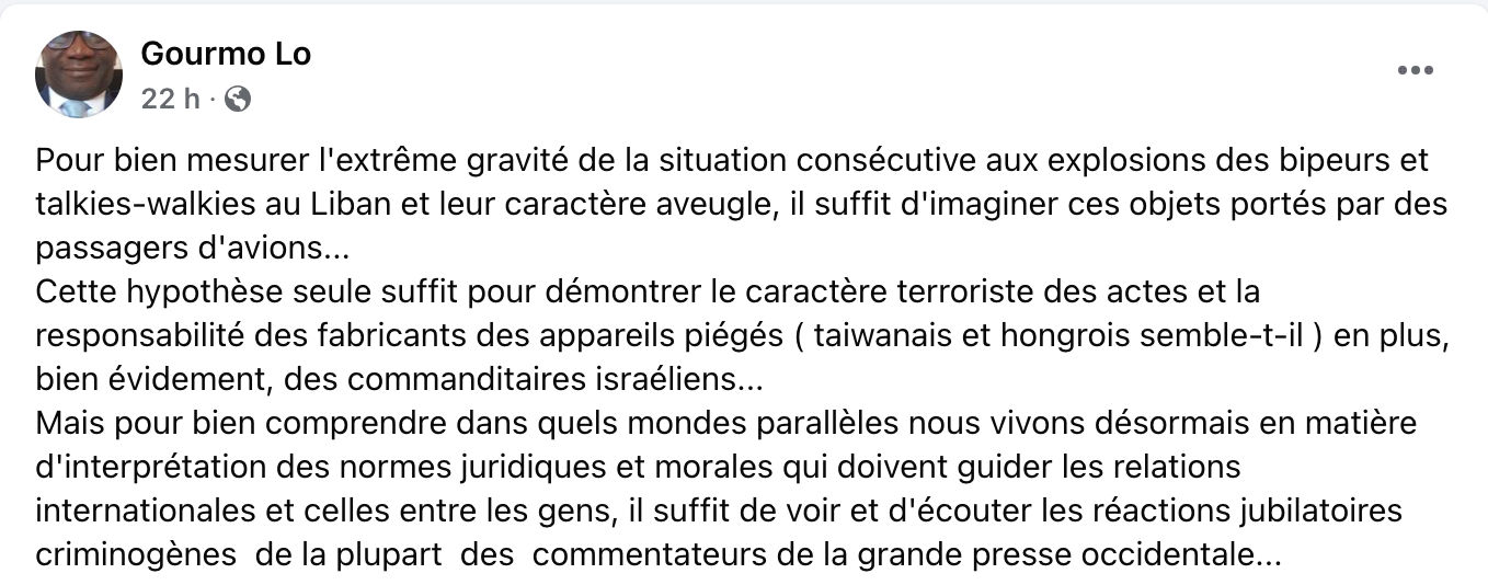 Face au cynisme du Mossad, maître Lo Gourmo se trompe en indexant les fabricants de bipeurs